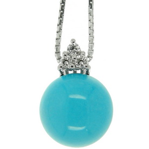 18k Turquoise and Diamond Pendant with an 18ct gold chain. 750. - Click Image to Close